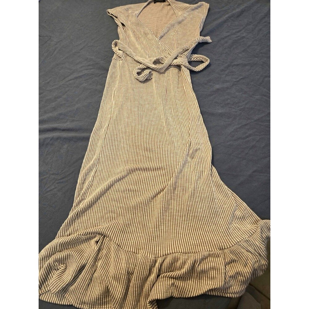 Caution To The Wind Womens Gray White Striped V-Neck Jumpsuit Size S
